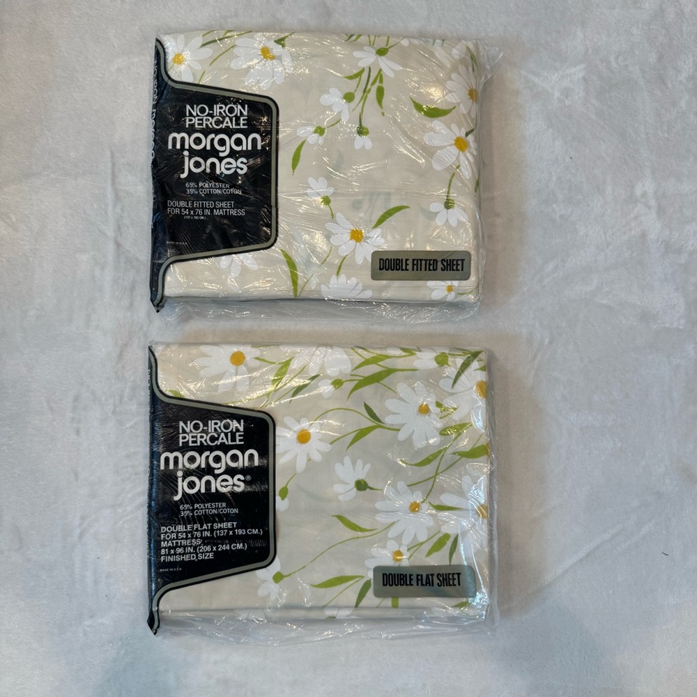 NOS Morgan Jones Princess Full Sheet Set Daisy Floral No-Iron Percale